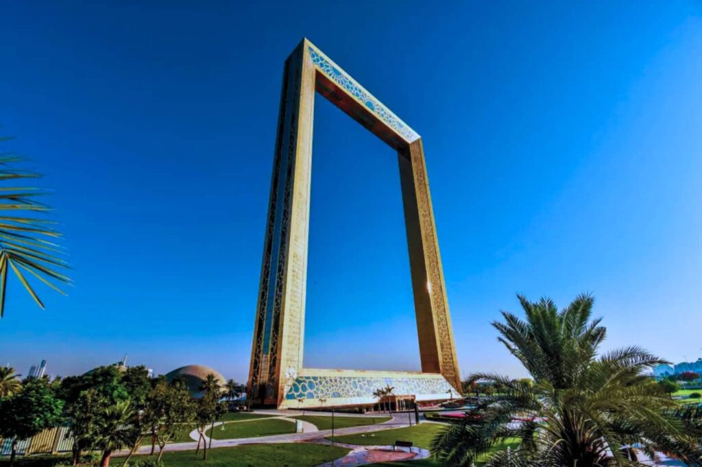 An aerial perspective of the famous Dubai Frame