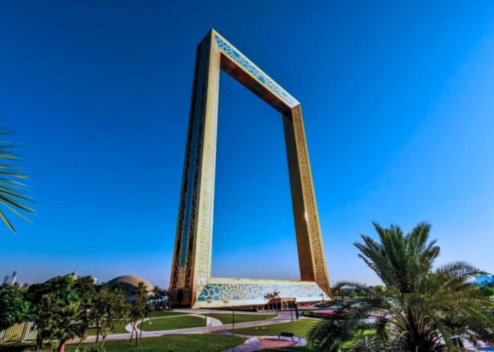 An aerial perspective of the famous Dubai Frame