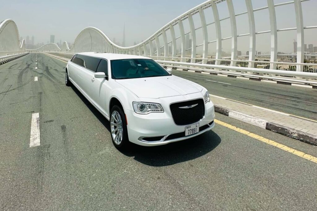 Chrysler C300 Pearl Limousine Dubai Luxury on the Road