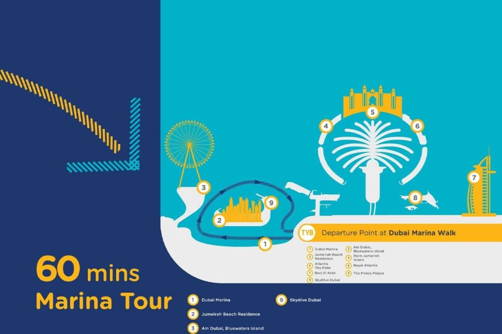 Yellow Boats Tour Dubai 60 Mins Route Map