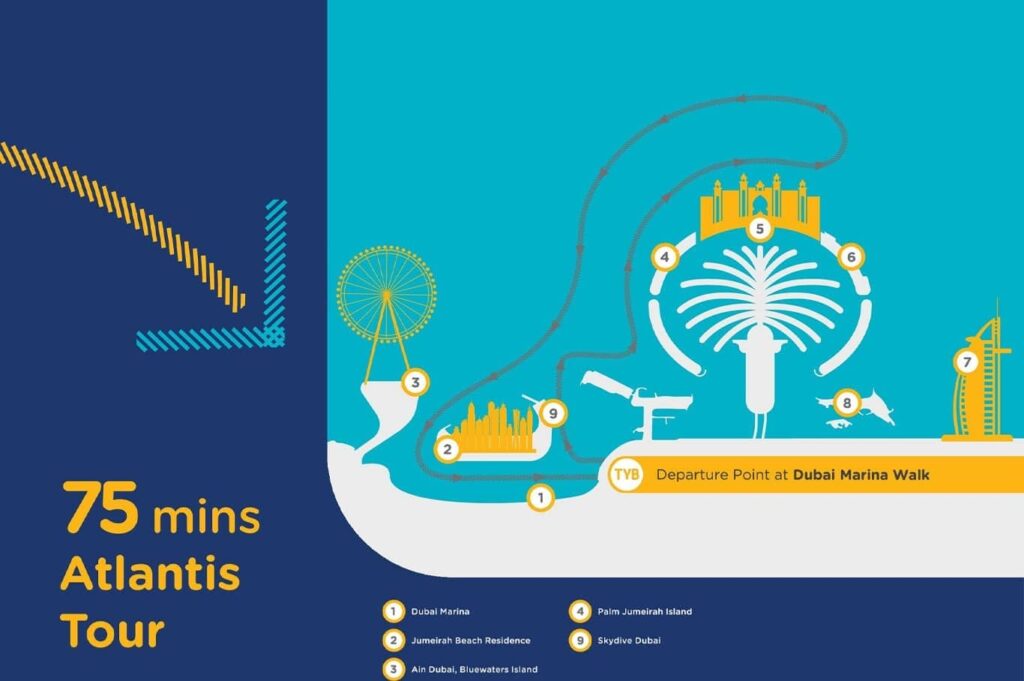 Yellow Boats Tour Dubai 75 Mins Route Map