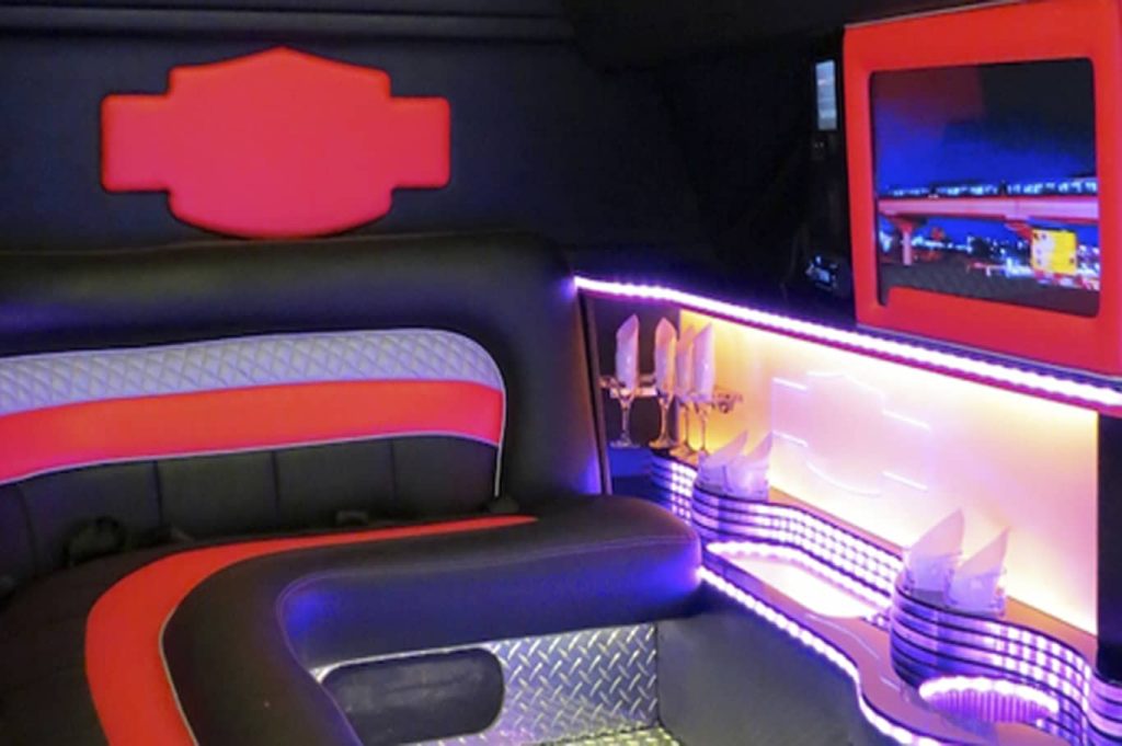 F550 Big RED Limousine Ride in Dubai Leather Seats