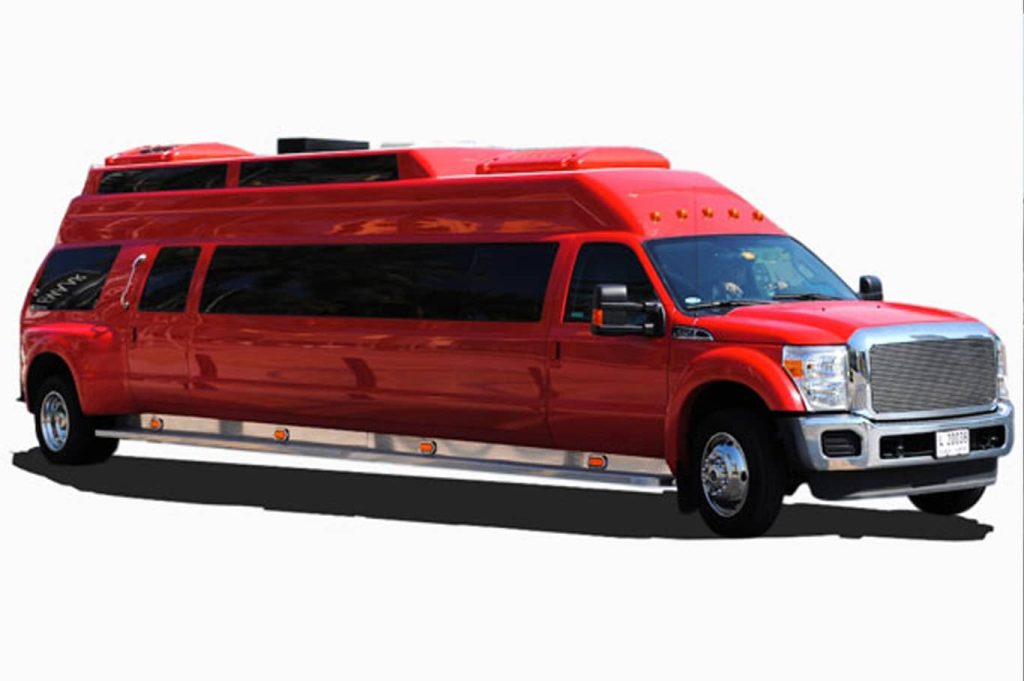 F550 Big RED Limousine Ride in Dubai Luxury